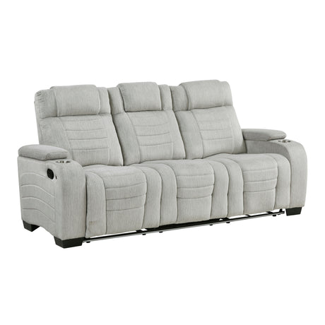 Ronan Light Gray Double Reclining Loveseat with Center Console from Homelegance - Luna Furniture