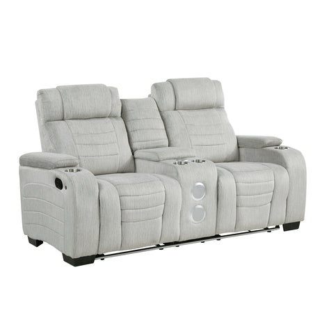 Ronan Light Gray Double Reclining Loveseat with Center Console from Homelegance - Luna Furniture