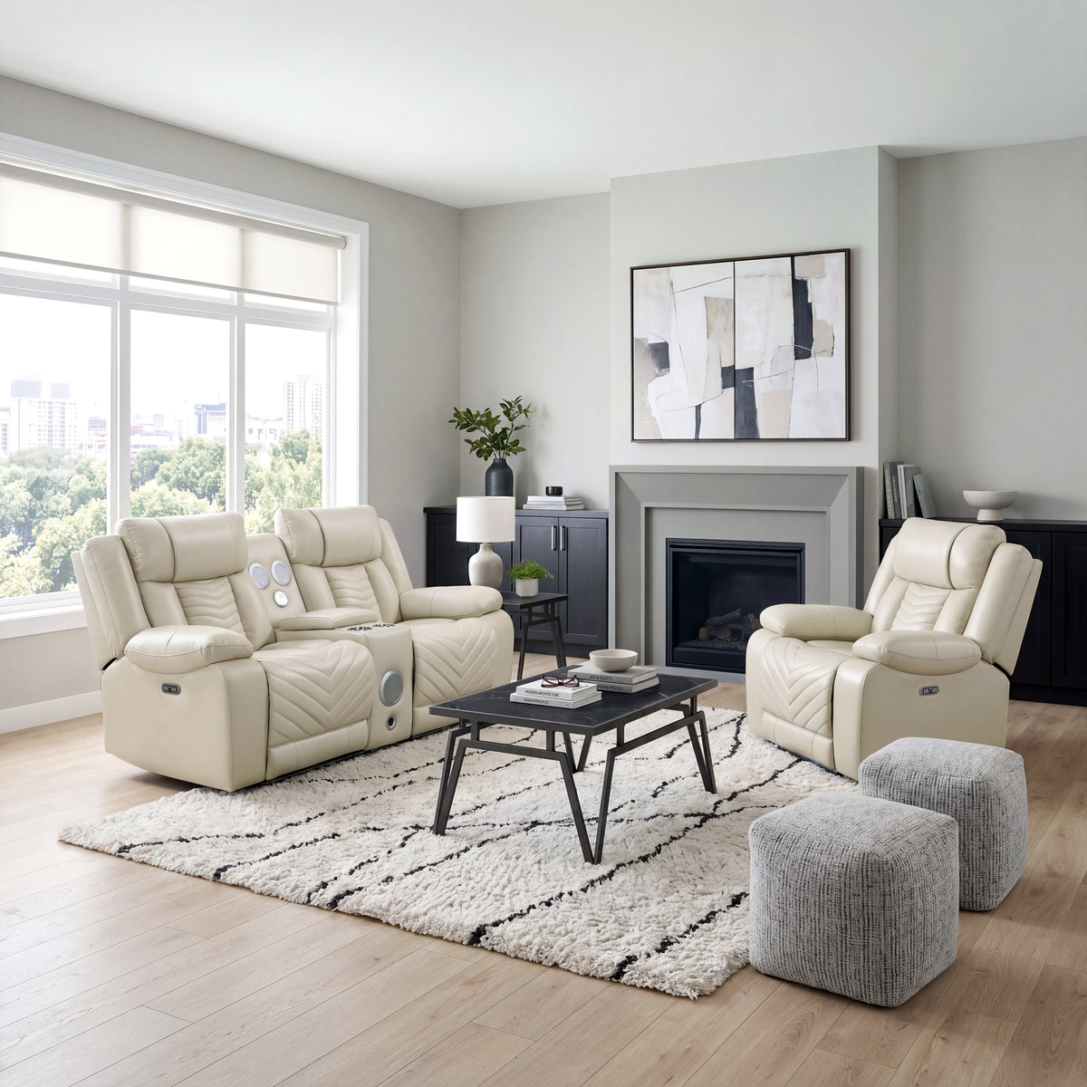 Huron Beige Power Double Reclining Loveseat with Center Console from Homelegance - Luna Furniture