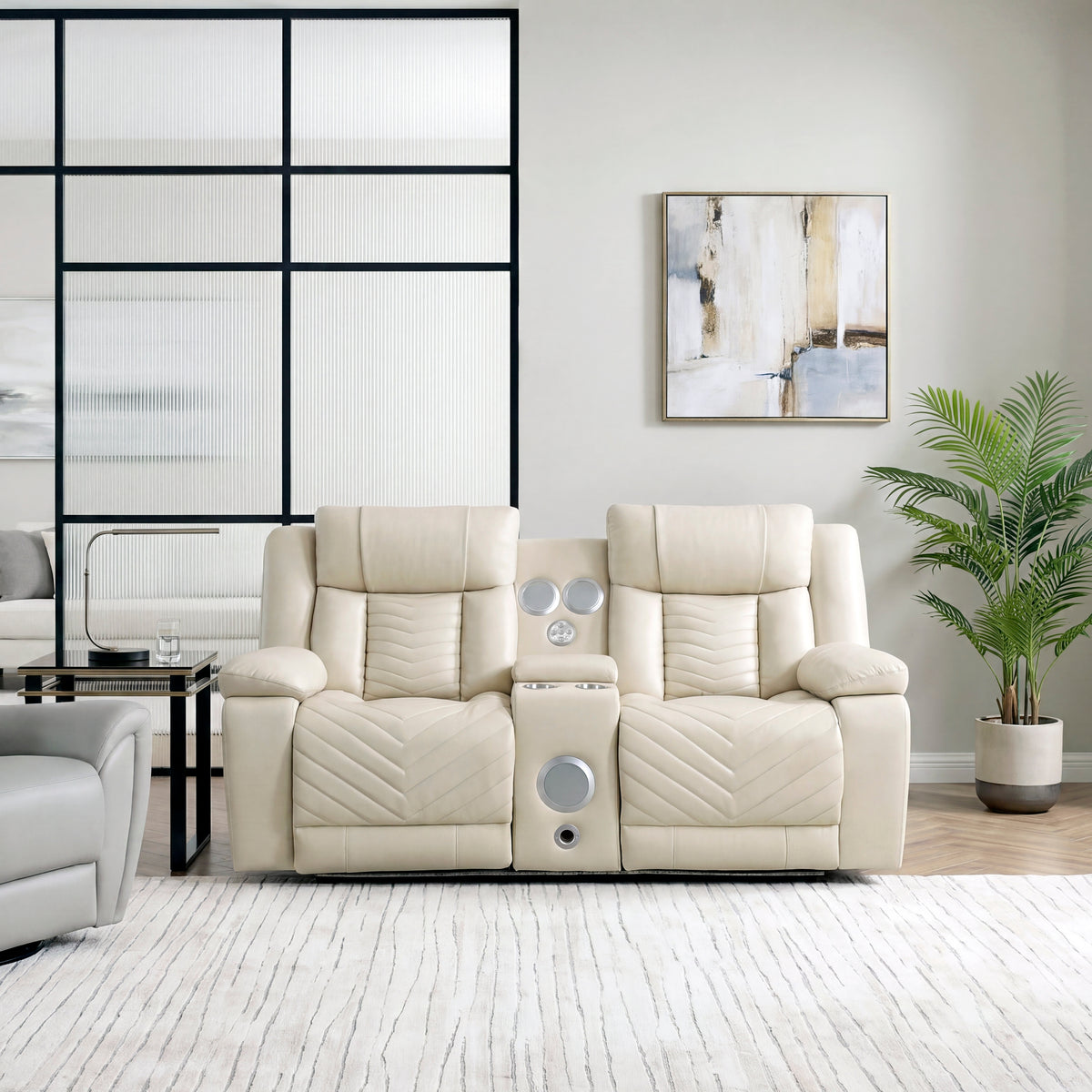 Huron Beige Power Double Reclining Loveseat with Center Console from Homelegance - Luna Furniture