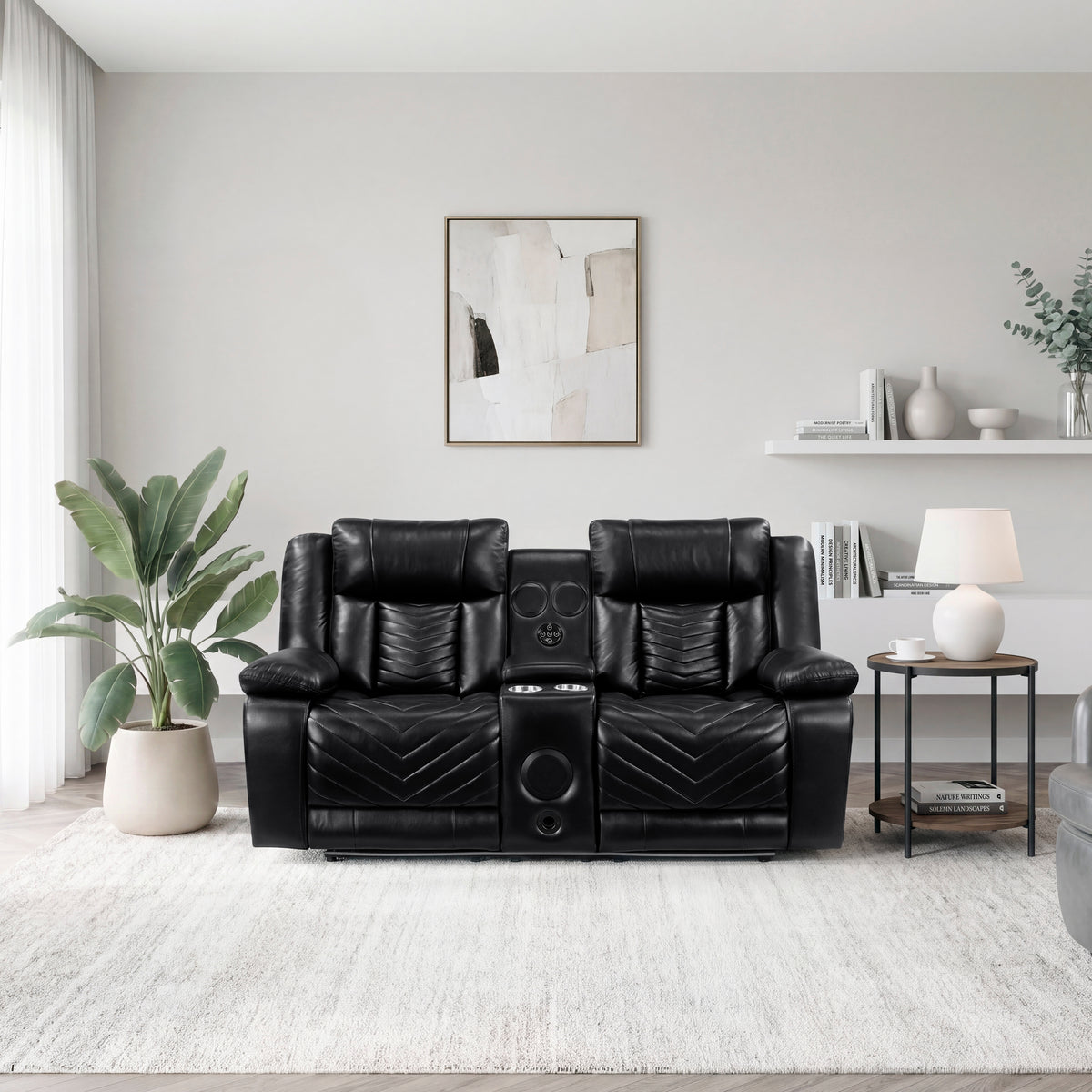 Huron Black Power Double Reclining Loveseat with Center Console from Homelegance - Luna Furniture