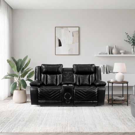 Huron Black Power Double Reclining Loveseat with Center Console from Homelegance - Luna Furniture