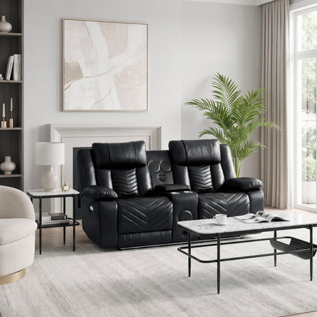 Huron Black Power Double Reclining Loveseat with Center Console from Homelegance - Luna Furniture