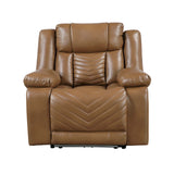 Huron Brown Power Double Reclining Loveseat with Center Console, Wireless Speakers, LED and Charging Ports