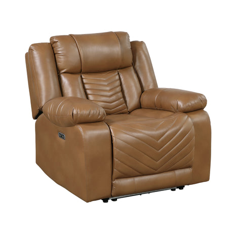 Huron Brown Power Double Reclining Loveseat with Center Console, Wireless Speakers, LED and Charging Ports from Homelegance - Luna Furniture