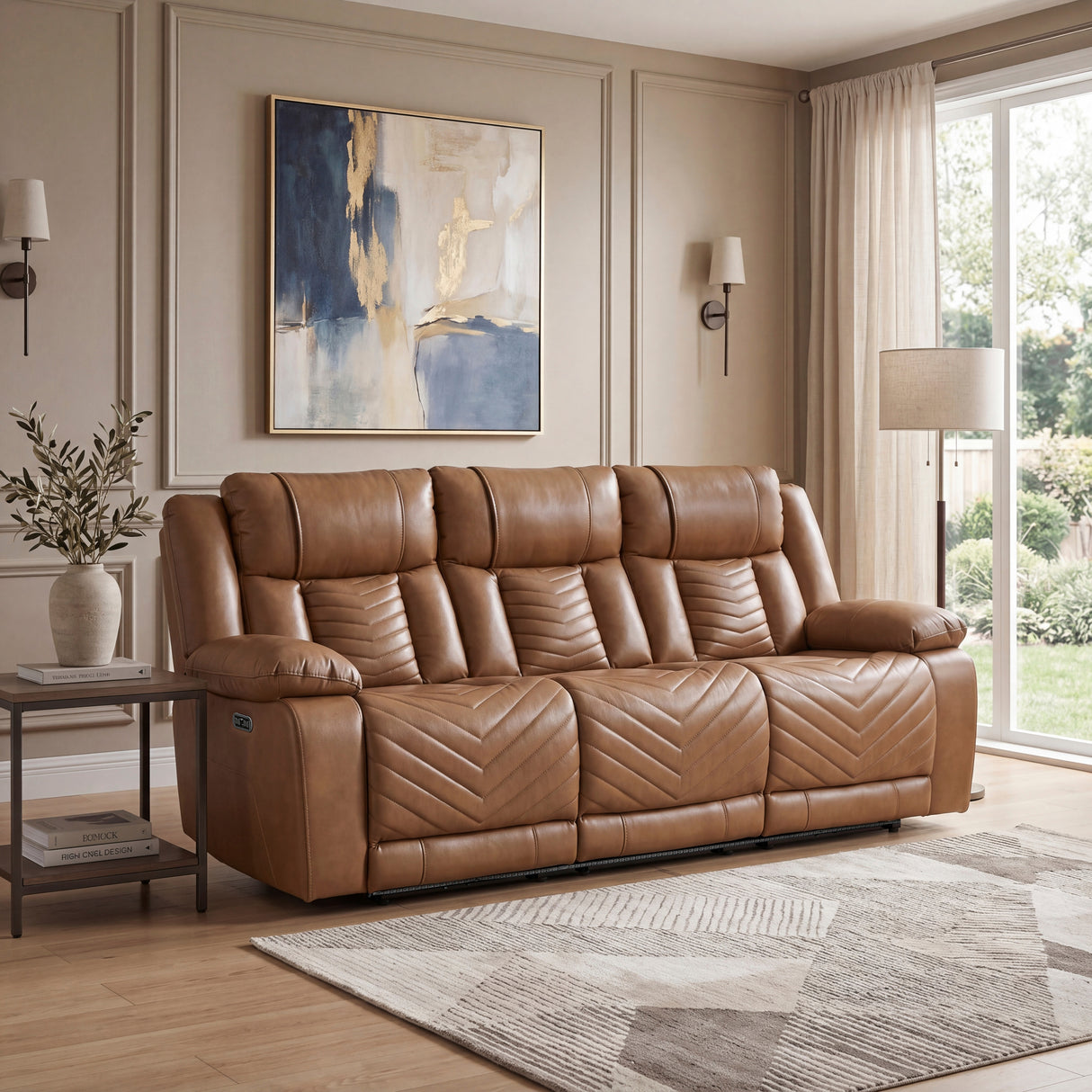 Huron Brown Power Double Reclining Sofa with Center Drop-Down Cup Holders, Wireless Charger, LED and Charging Ports from Homelegance - Luna Furniture