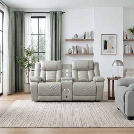 Huron Gray Power Double Reclining Loveseat with Center Console from Homelegance - Luna Furniture