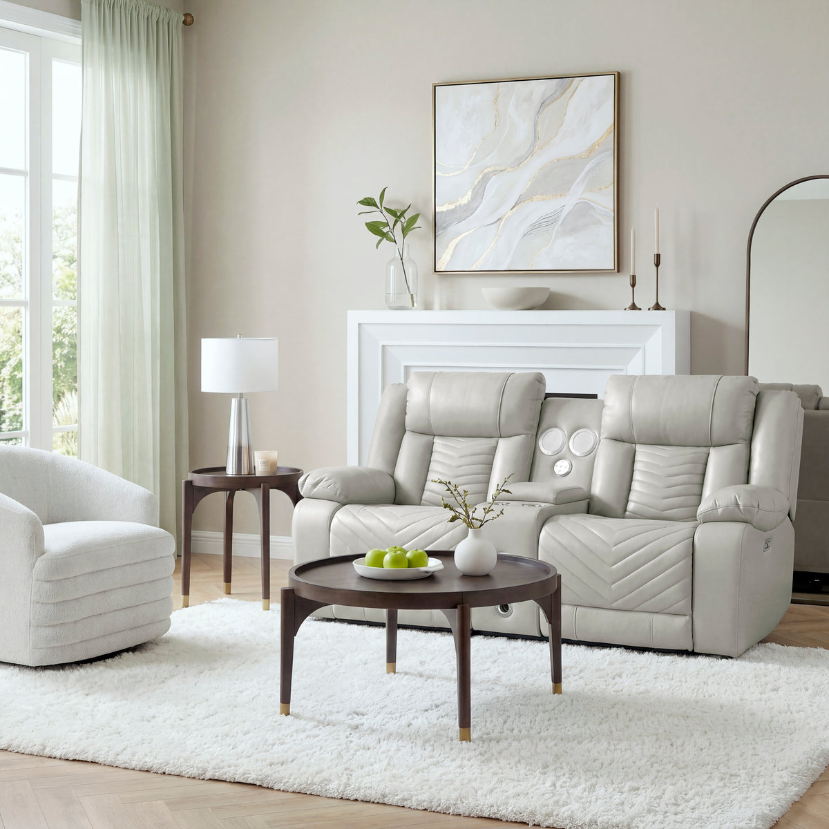 Huron Gray Power Double Reclining Loveseat with Center Console from Homelegance - Luna Furniture
