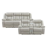 Huron Brown Power Double Reclining Sofa with Center Drop-Down Cup Holders, Wireless Charger, LED and Charging Ports from Homelegance - Luna Furniture