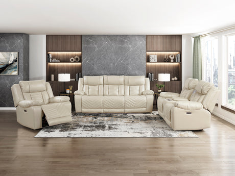 Huron Beige Power Double Reclining Loveseat with Center Console from Homelegance - Luna Furniture