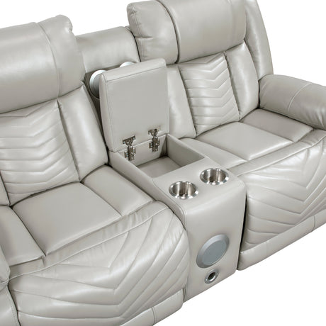 Huron Gray Power Double Reclining Loveseat with Center Console from Homelegance - Luna Furniture