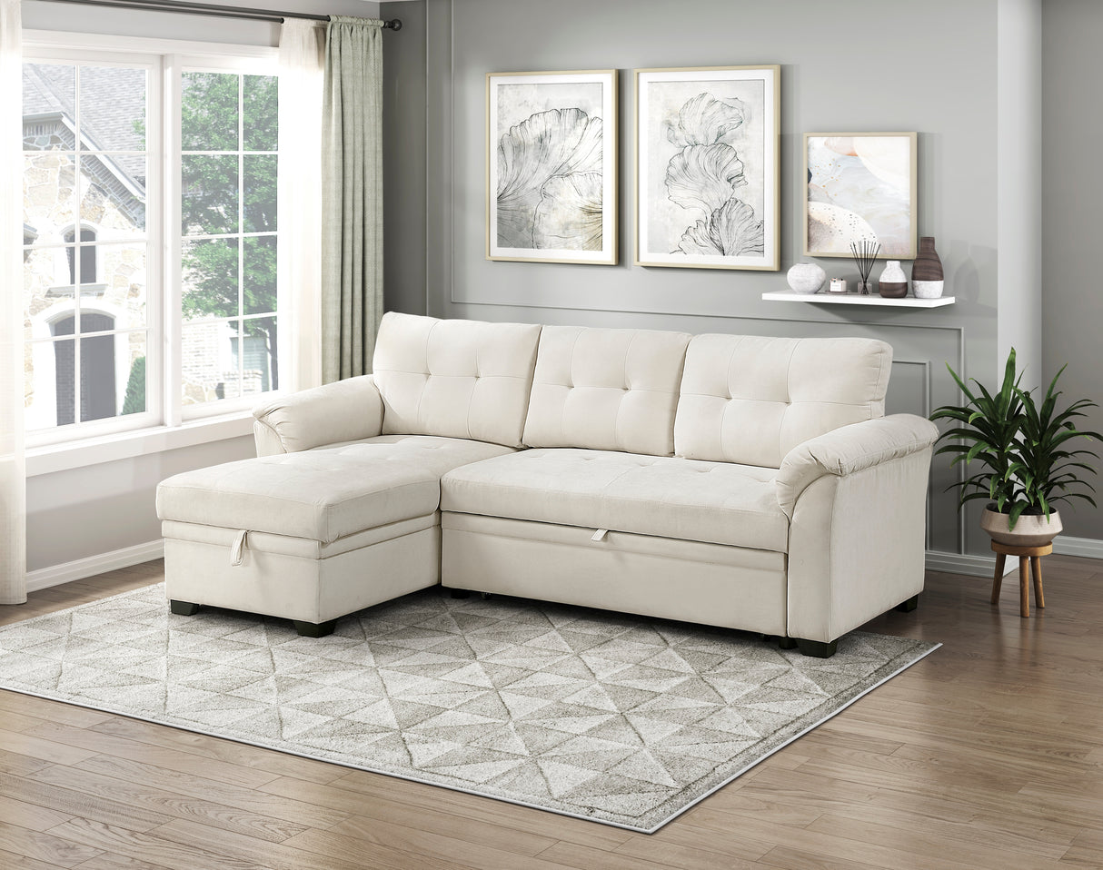Elara Beige 2-Piece Reversible RAF Sectional with Hidden Storage and Pull-out Bed from Homelegance - Luna Furniture