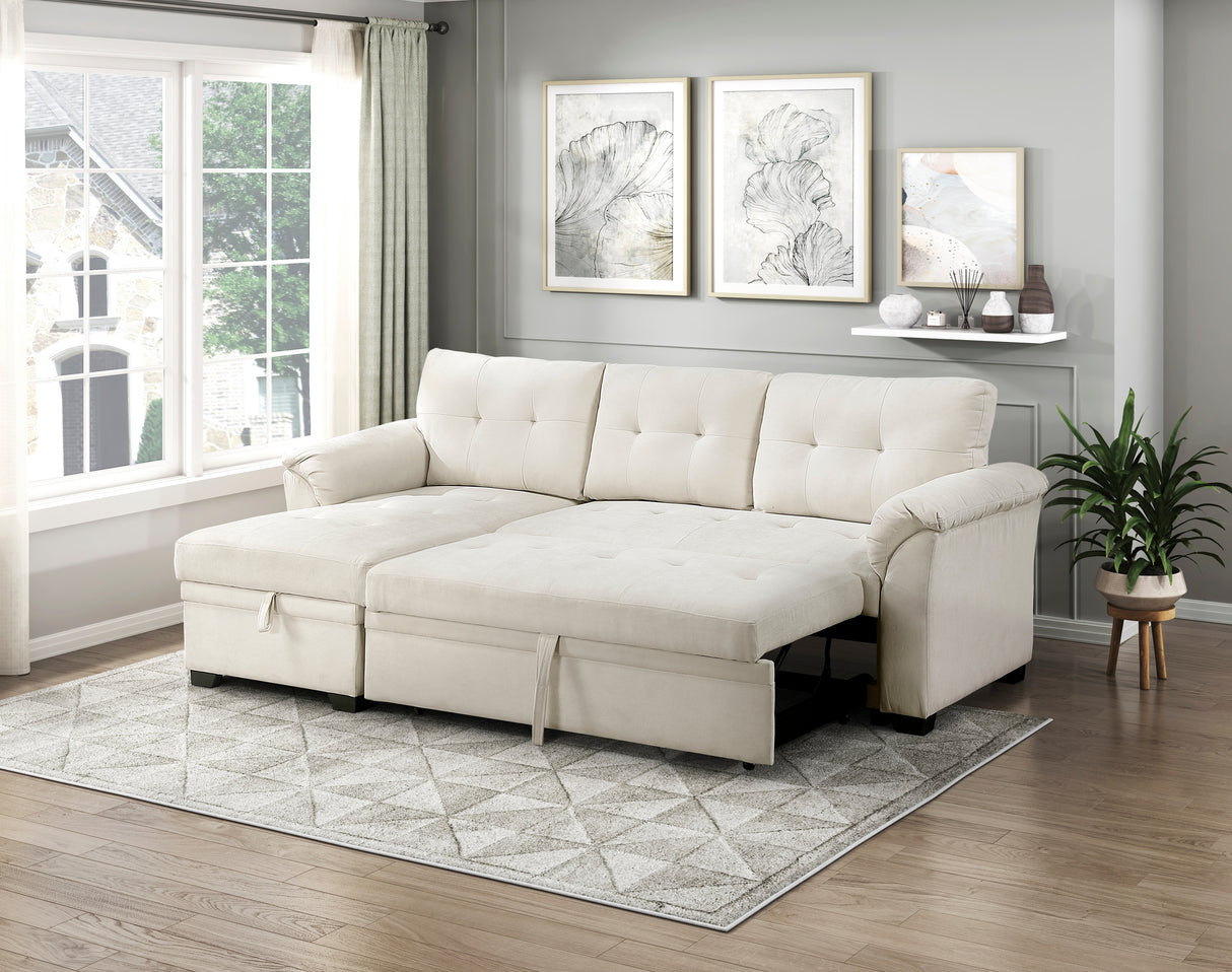 Elara Beige 2-Piece Reversible RAF Sectional with Hidden Storage and Pull-out Bed from Homelegance - Luna Furniture