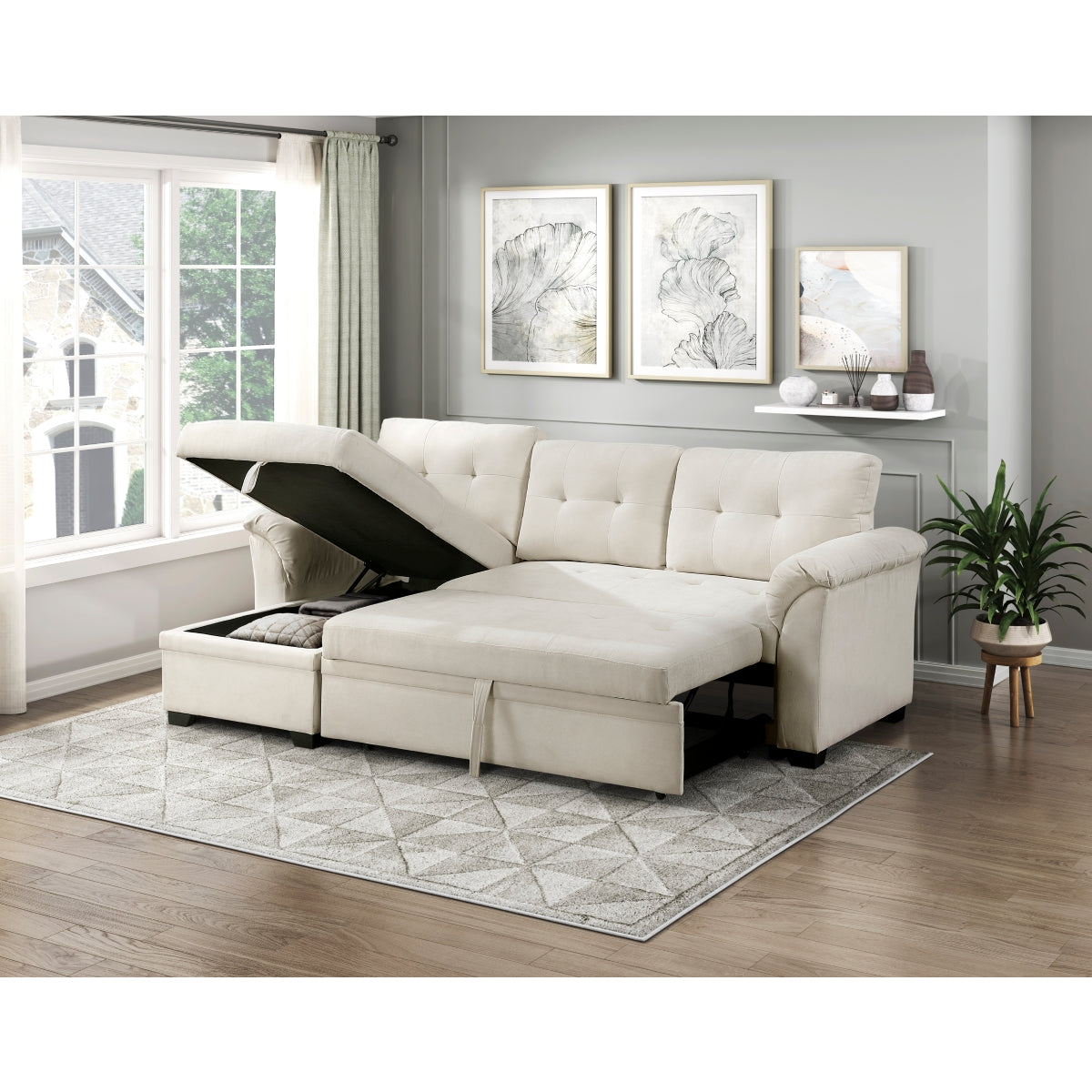 Elara Beige 2-Piece Reversible LAF Sectional with Hidden Storage and Pull-out Bed from Homelegance - Luna Furniture