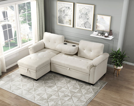 Elara Beige 2-Piece Reversible RAF Sectional with Hidden Storage and Pull-out Bed from Homelegance - Luna Furniture
