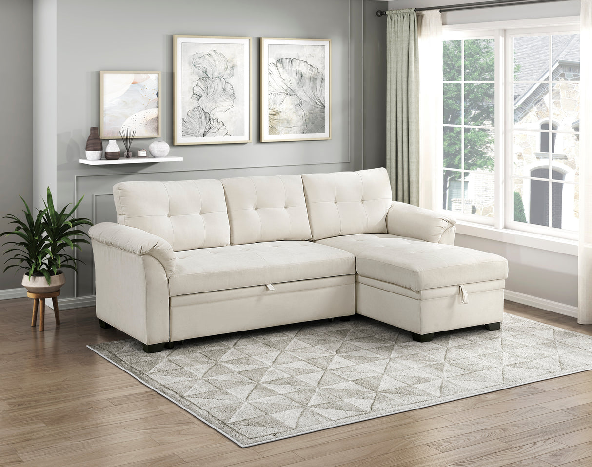 Elara Beige 2-Piece Reversible RAF Sectional with Hidden Storage and Pull-out Bed from Homelegance - Luna Furniture