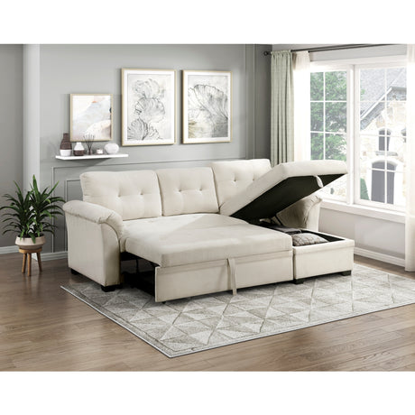 Elara Beige 2-Piece Reversible LAF Sectional with Hidden Storage and Pull-out Bed from Homelegance - Luna Furniture