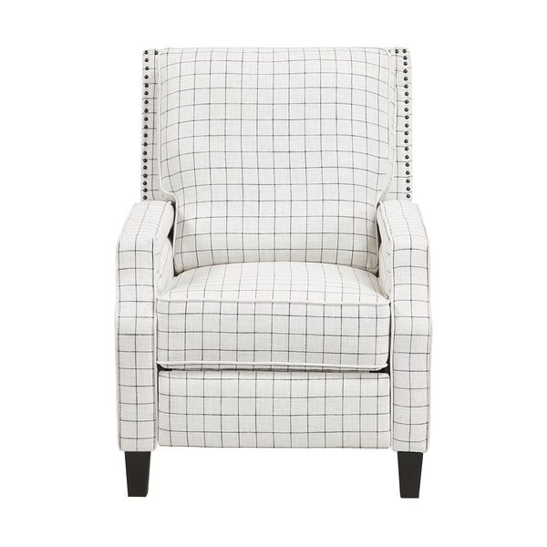 Berenson Off-white/Black Plaid Pattern Push Back Reclining Chair