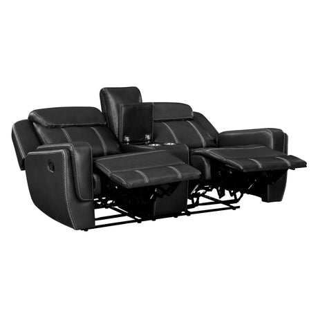 Littleton Black Double Reclining Loveseat with Center Console from Homelegance - Luna Furniture