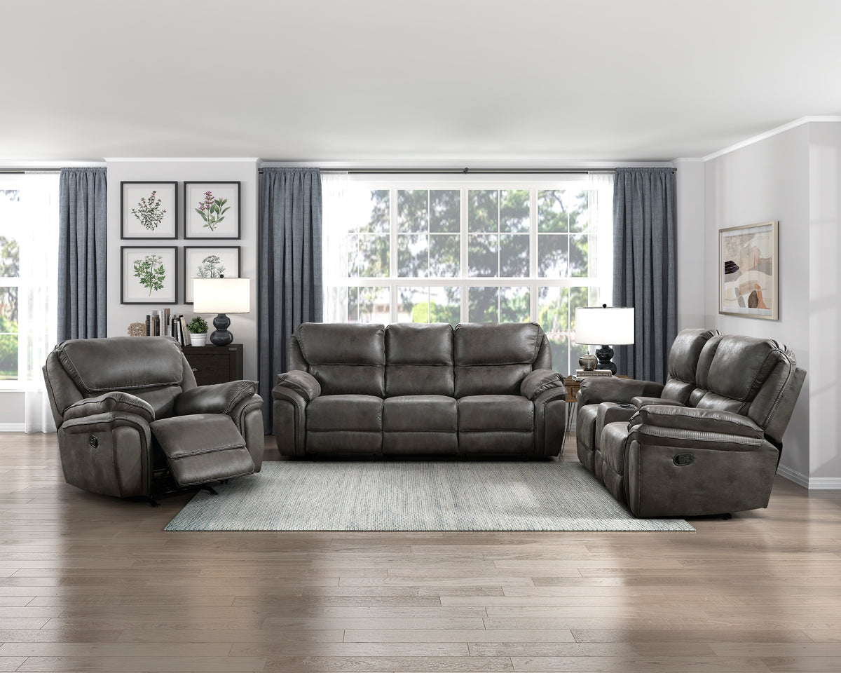 Proctor Brown Microfiber Double Reclining Sofa