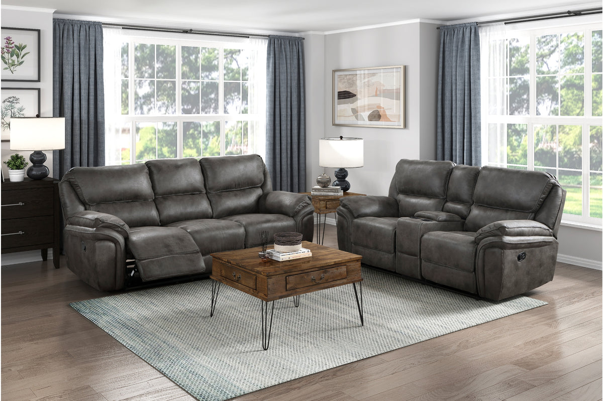 Proctor Gray Microfiber Double Reclining Living Room Set