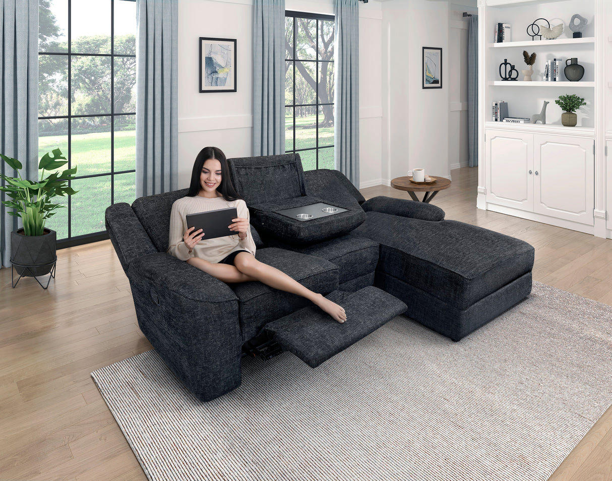 Monterey Ebony Chenille Reclining Sectional with Right Chaise from Homelegance - Luna Furniture