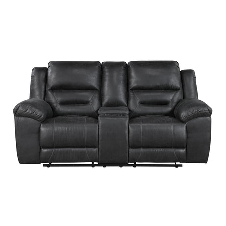 Hazen Black Double Reclining Loveseat with Center Console from Homelegance - Luna Furniture
