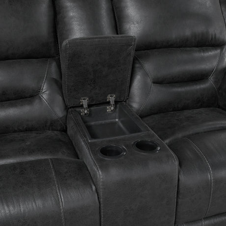 Hazen Black Double Reclining Loveseat with Center Console from Homelegance - Luna Furniture
