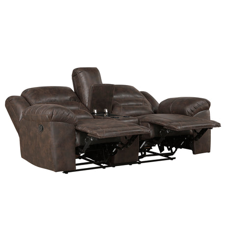 Hazen Dark Brown Double Reclining Loveseat with Center Console from Homelegance - Luna Furniture