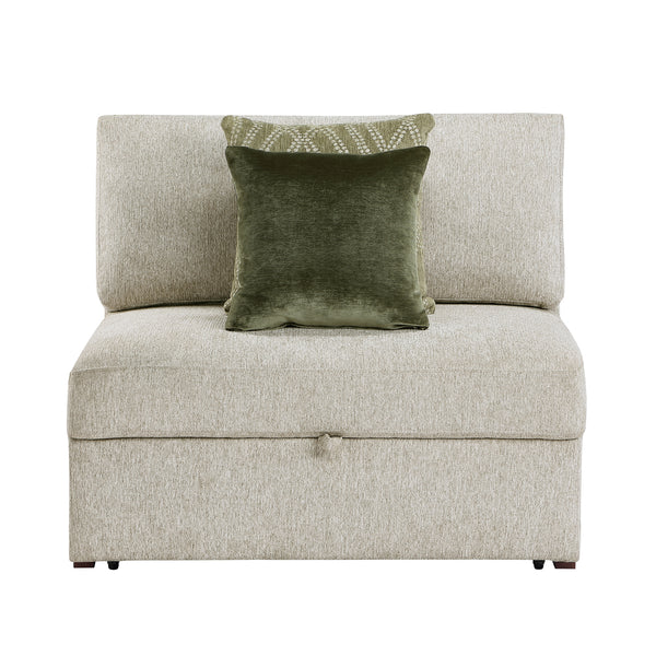 Isla Sage Sand Convertible Armless Wide Chair with Pull-out Bed and Click Motion Back