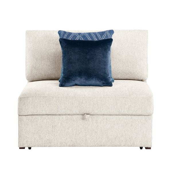 Isla Beige Convertible Armless Wide Chair with Pull-out Bed and Click Motion Back