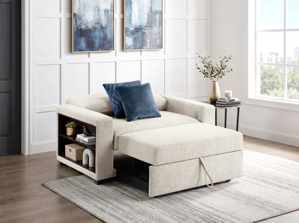 8548BE-215ACLA2* (2)CONVERTIBLE CHAIR AND HALF WITH PULL-OUT BED, CLICK MOTION BACK, TWO ARMS WITH SHELVES AND CHARGING PORTS from Homelegance - Luna Furniture