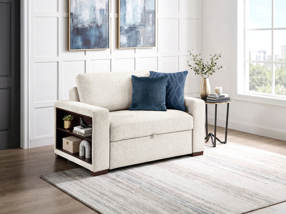 8548BE-215ACLA2* (2)CONVERTIBLE CHAIR AND HALF WITH PULL-OUT BED, CLICK MOTION BACK, TWO ARMS WITH SHELVES AND CHARGING PORTS from Homelegance - Luna Furniture