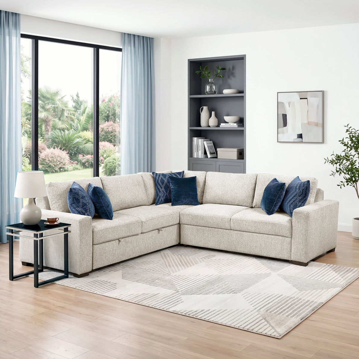Isla Beige 3-Piece Sectional with Pull-out Bed