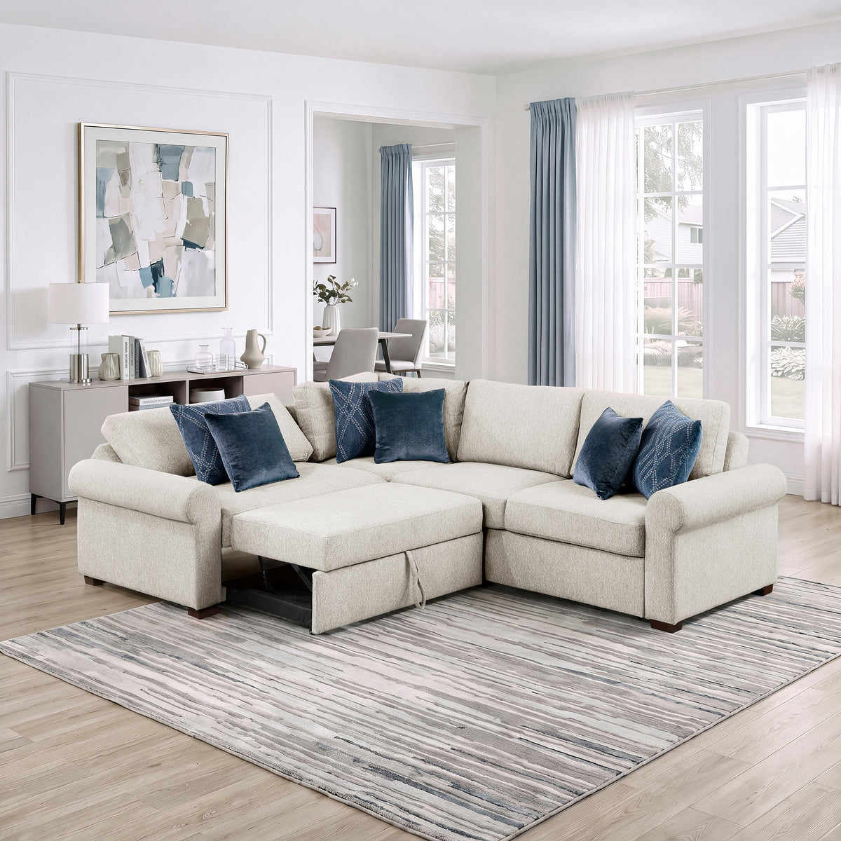 Isla Beige 3-Piece Sleeper Sectional with Click-Motion Back