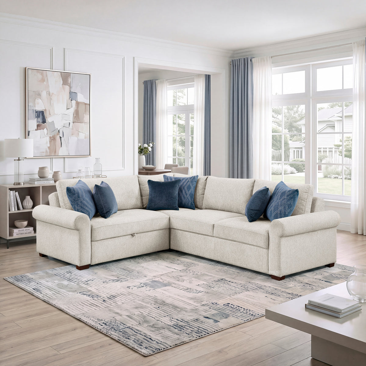 Isla Beige 3-Piece Sleeper Sectional with Click-Motion Back