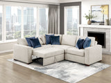 Isla Beige 3-Piece Sectional with Reversible Chaises, Pull-out Bed and Hidden Storage, Click Motion Back
