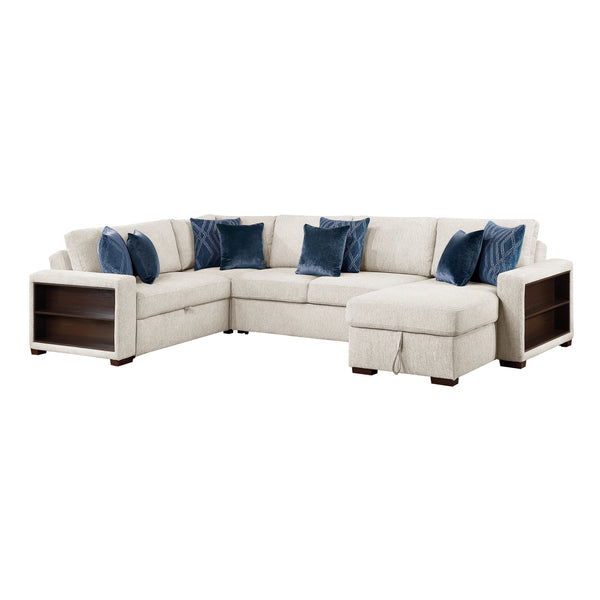 Isla Beige 4-Piece Sleeper Sectional with Storage Chaise and USB Ports