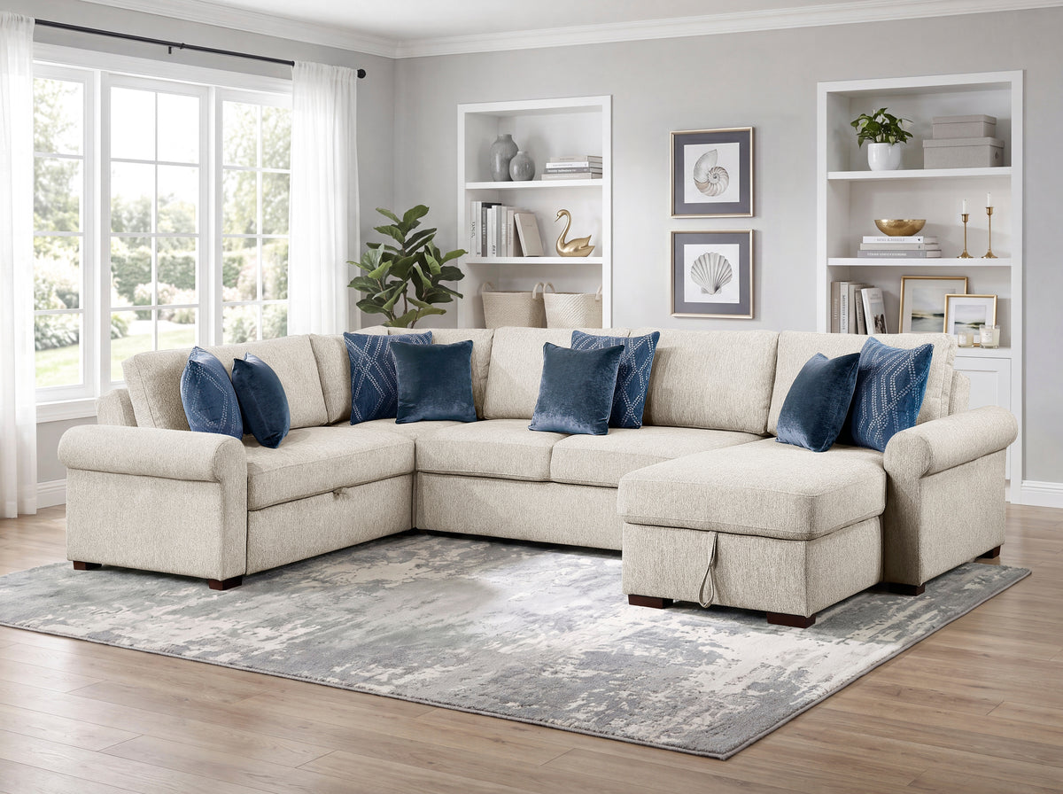 8548BE*5SC15ACLA4 (5)4-PIECE SECTIONAL WITH REVERSIBLE CHAISE, PULL-OUT BED, HIDDEN STORAGE AND CLICK MOTION BACK from Homelegance - Luna Furniture