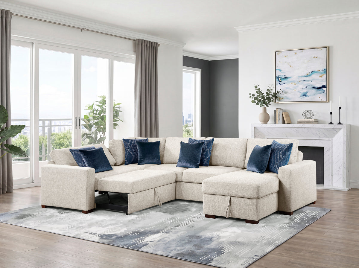 Isla Beige 4-Piece Sectional with Chair-and-a-Half Sleeper and Storage Chaise from Homelegance - Luna Furniture