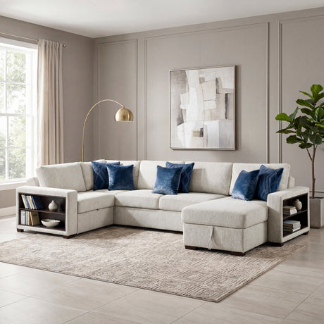 8548BE*5SCACCLA2 (5)4-PIECE SECTIONAL WITH REVERSIBLE CHAISE, PULL-OUT BED, HIDDEN STORAGE AND CLICK MOTION BACK from Homelegance - Luna Furniture