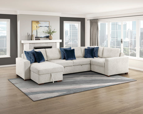 Isla Beige 5-Piece Sectional with Reversible Chaise, Pull-out Bed and Hidden Storage from Homelegance - Luna Furniture
