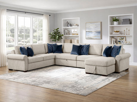 8548BE*6SC15ACLA4 (6)5-PIECE SECTIONAL WITH REVERSIBLE CHAISE, PULL-OUT BED, HIDDEN STORAGE AND CLICK MOTION BACK from Homelegance - Luna Furniture