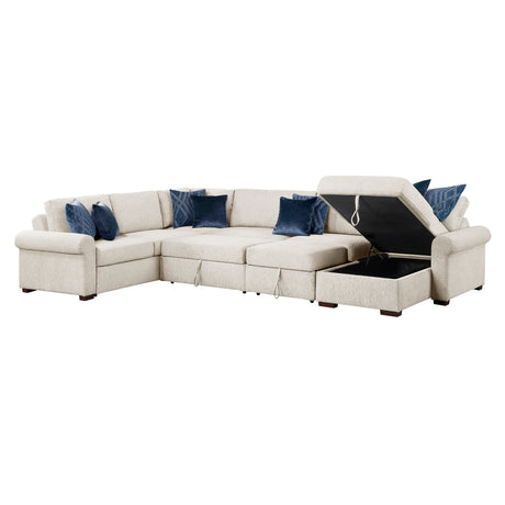 8548BE*6SC15ACLA4 (6)5-PIECE SECTIONAL WITH REVERSIBLE CHAISE, PULL-OUT BED, HIDDEN STORAGE AND CLICK MOTION BACK from Homelegance - Luna Furniture