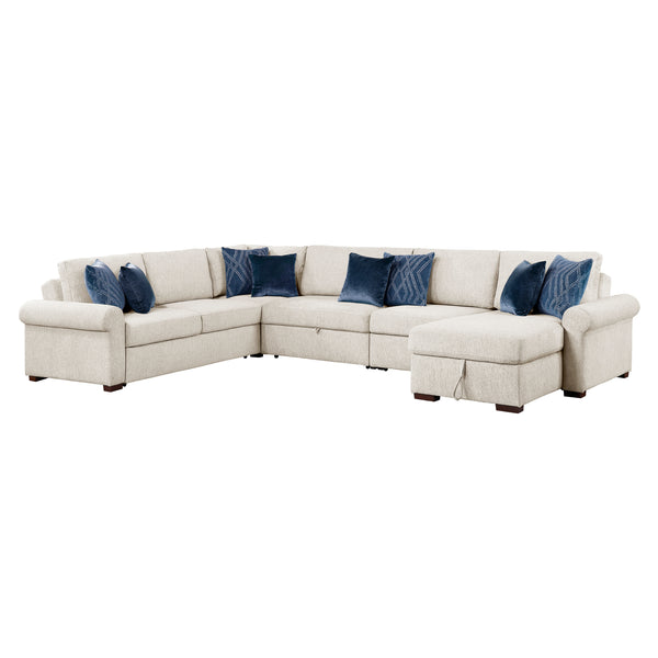 Isla Beige 5-Piece Modular Sectional with Two Pull-Out Beds and Storage Chaise