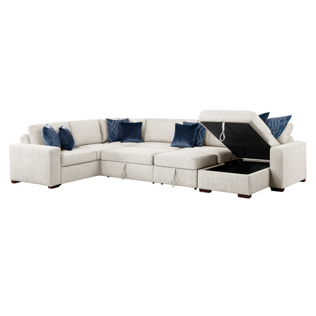 8548BE*6SC15ACLA (6)5-PIECE SECTIONAL WITH REVERSIBLE CHAISE, PULL-OUT BED, HIDDEN STORAGE AND CLICK MOTION BACK from Homelegance - Luna Furniture