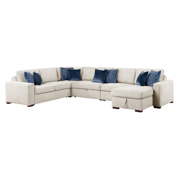 Isla Beige 5-Piece Microfiber Sectional with Dual Pull-Out Beds and Storage Chaise