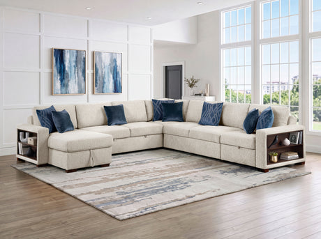 Isla Beige 5-Piece Dual Sleeper Sectional with Storage Chaise and USB Ports from Homelegance - Luna Furniture