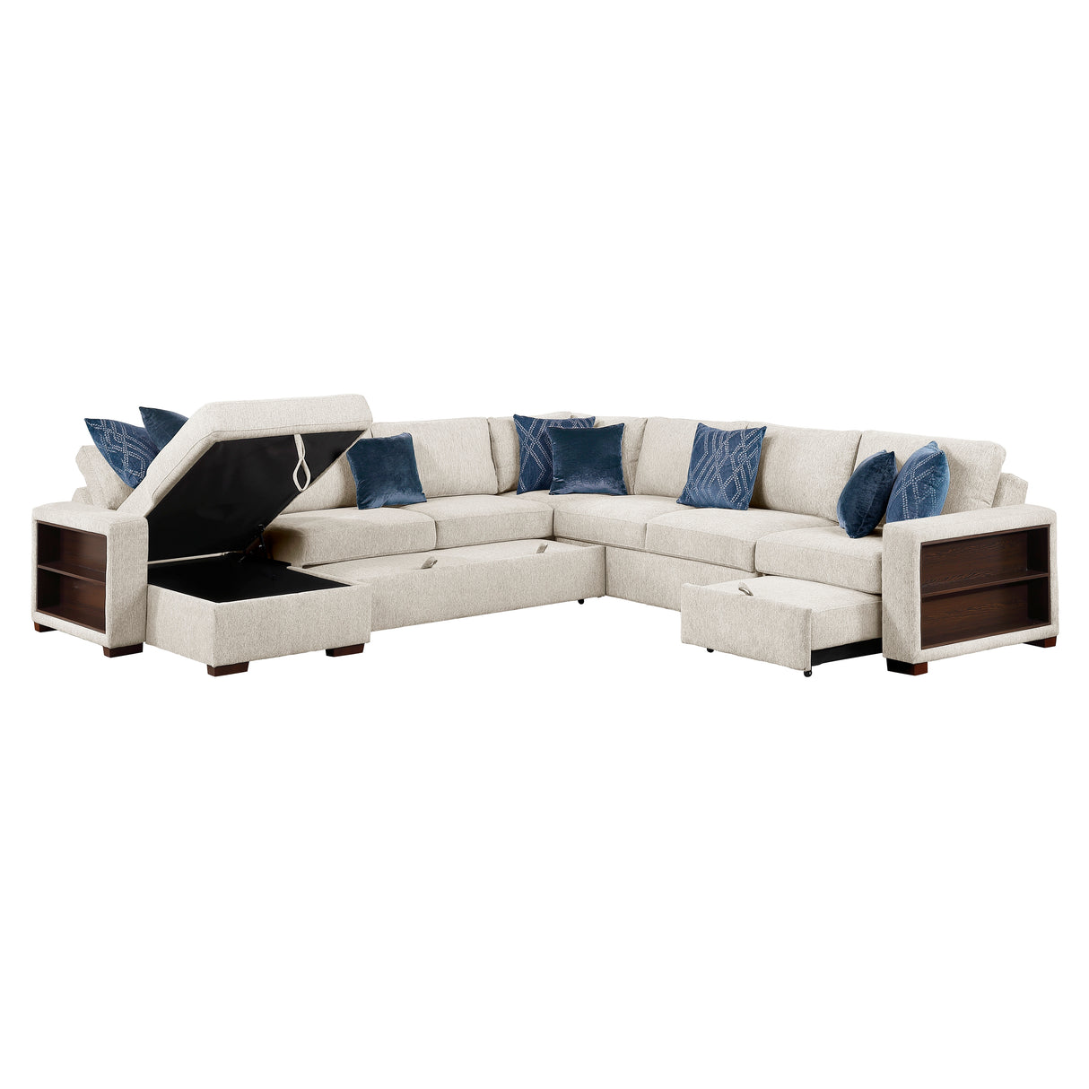 8548BE*6SCACCLA2 (6)5-PIECE SECTIONAL WITH REVERSIBLE CHAISE, PULL-OUT BED, HIDDEN STORAGE AND CLICK MOTION BACK from Homelegance - Luna Furniture