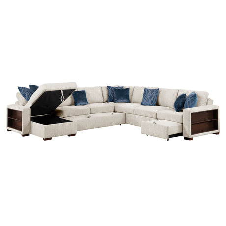 8548BE*6SCACCLA2 (6)5-PIECE SECTIONAL WITH REVERSIBLE CHAISE, PULL-OUT BED, HIDDEN STORAGE AND CLICK MOTION BACK from Homelegance - Luna Furniture